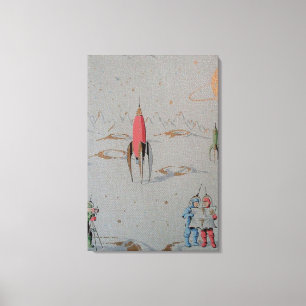 Dubbel Canvas met retro-ruimtevaart Afdruk