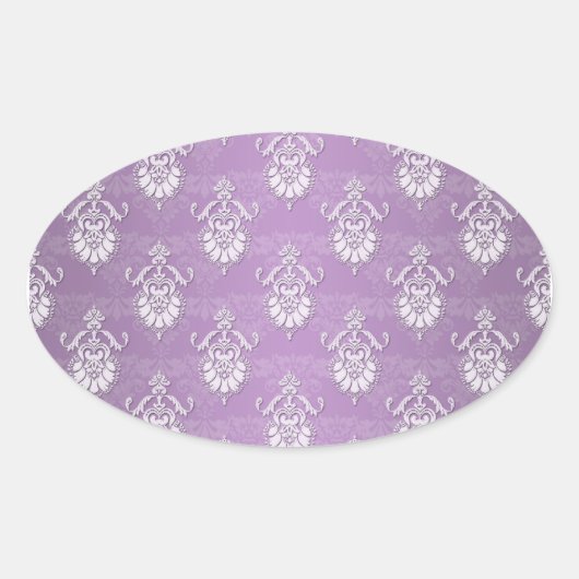 Dubbel Damast Lavendel Paars Ovale Sticker (Voorkant)