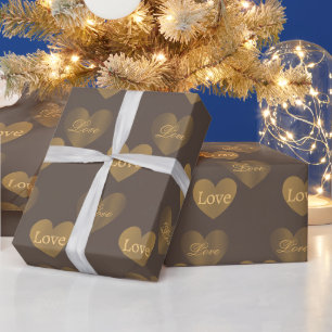 Dubbel de Gold Love Hearts op Medium Taupe Cadeaupapier