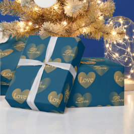 Dubbel de gouden liefdesharten op Regal Blue Cadeaupapier