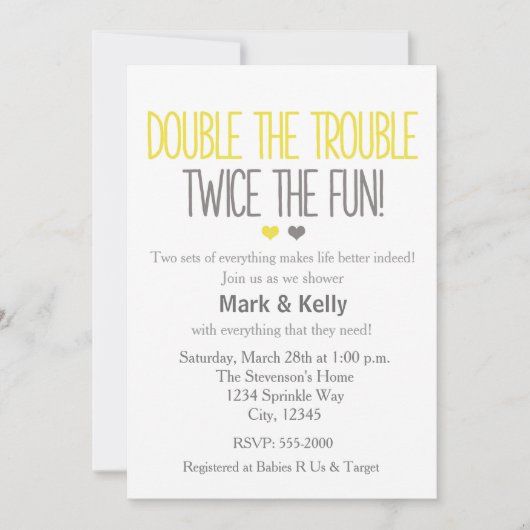 Dubbel de narigheid TWINS Baby Shower Uitnodiging (Voorkant)