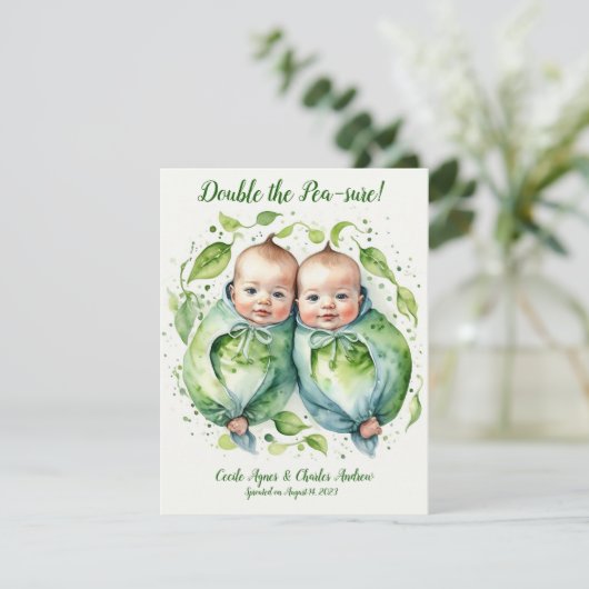 Dubbel de Pea-sure Twin Birth Aankondiging (Staand voorkant)