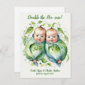 Dubbel de Pea-sure Twin Birth Aankondiging (Voorkant / Achterkant)