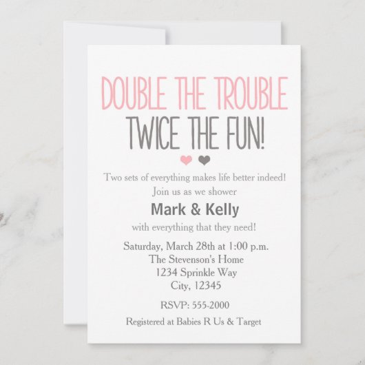 Dubbel de problemen TWINS Baby Shower Uitnodiging (Voorkant)
