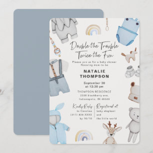 Dubbel de Trouble Kleding Twin Boys Baby shower Kaart