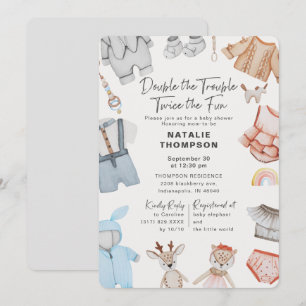 Dubbel de Trouble Twins Boy Girl Baby shower Kaart