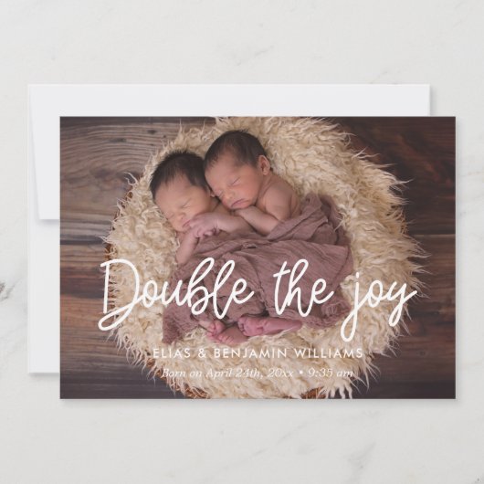 Dubbel de vreugde tweeling geboorte aankondiging k (Voorkant)