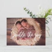 Dubbel de vreugde tweeling geboorte aankondiging k (Staand voorkant)