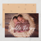 Dubbel de vreugde tweeling geboorte aankondiging k (Voorkant / Achterkant)