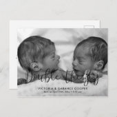 Dubbel de vreugde tweeling geboorte foto aankondig briefkaart (Voorkant / Achterkant)