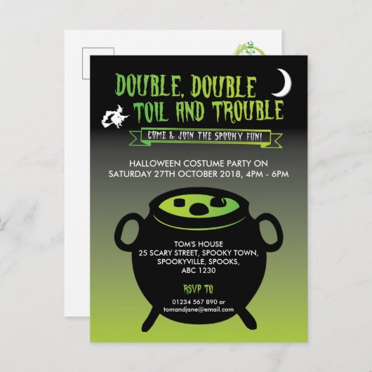 'Dubbel, dubbel werk en problemen' Halloween-uitno Uitnodiging Briefkaart (Voorkant / Achterkant)