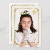 Dubbel Dun Goud Lijst Foto Religieuze Uitnodiginge Kaart (Voorkant / Achterkant)