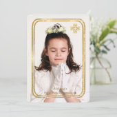 Dubbel Dun Goud Lijst Foto Religieuze Uitnodiginge Kaart (Staand voorkant)