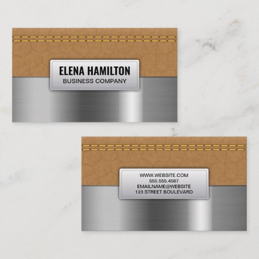 Dubbel gelabeld tin leder | Metaalborstel Visitekaartje (Voorkant / Achterkant)