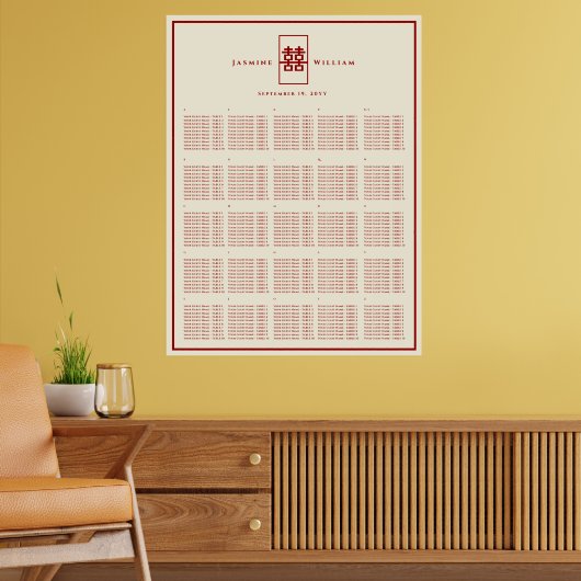 Dubbel Geluk 囍 Chinese Stoelindeling Bruiloft Poster (Woonkamer 2)