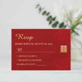 Dubbel geluk bloemige achtergrond Chinese bruiloft RSVP Kaartje (Staand voorkant)