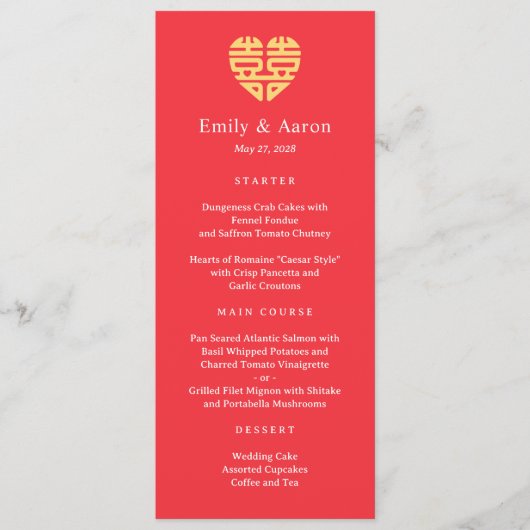 Dubbel Geluk Chinees Bruiloft Menu Kaart (Voorkant)