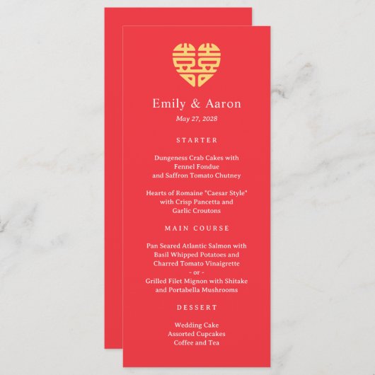 Dubbel Geluk Chinees Bruiloft Menu Kaart (Voorkant / Achterkant)