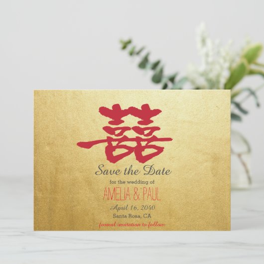 Dubbel Geluk Chinees Bruiloft - Save the Date (Staand voorkant)
