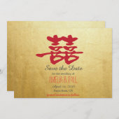Dubbel Geluk Chinees Bruiloft - Save the Date (Voorkant / Achterkant)
