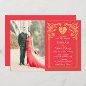 Dubbel Geluk Chinees Huwelijk Foto Uitnodiging (Voorkant / Achterkant)