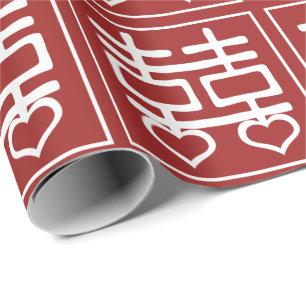 Dubbel Geluk Chinees Huwelijkshart Detail V1 Cadeaupapier
