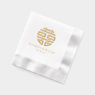 Dubbel Geluk Chinees Symbool Huwelijksnamen Datum Folie Servetten