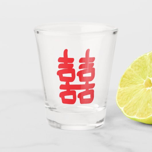 Dubbel geluk Chinees symbool Shot Glas (Voorkant)