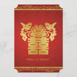 Dubbel geluk Chinees thema bruiloft uitnodigt Kaart