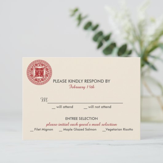 Dubbel Geluk Chinese Bruiloft Uitnodiging - RSVP (Staand voorkant)