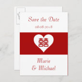 Dubbel Geluk - Diep Rode Hart Aankondigingskaart (Voorkant / Achterkant)