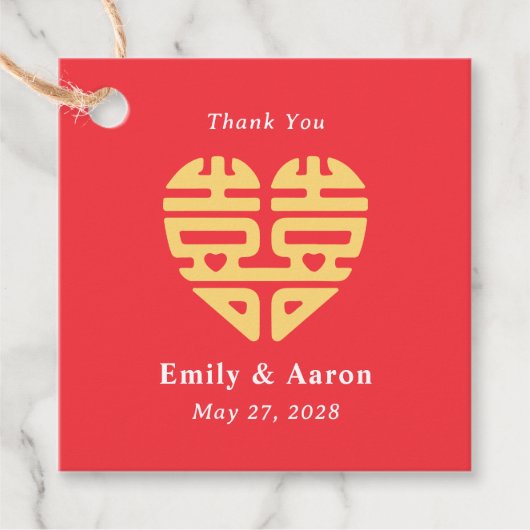 Dubbel Geluk EDITABLE KLEUR Chinees Bruiloft Bedankjes Labels (Voorkant)