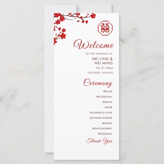 Dubbel Geluk Elegant Chinees Huwelijksprogramma (Voorkant)