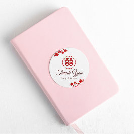 Dubbel Geluk Elegante Chinese Bruiloft Dank u Ronde Sticker