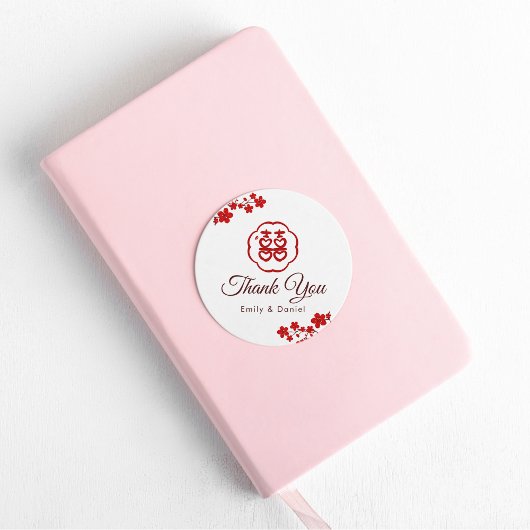 Dubbel Geluk Elegante Chinese Bruiloft Dank u Ronde Sticker