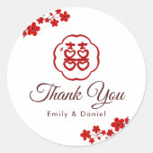 Dubbel Geluk Elegante Chinese Bruiloft Dank u Ronde Sticker (Voorkant)