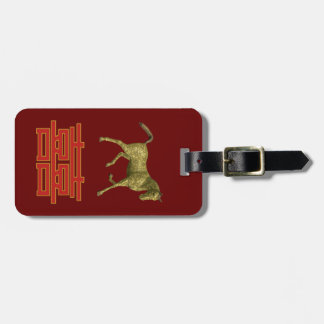Dubbel Geluk Gouden Paard Bagagelabel