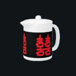 Dubbel geluk in rode theepot<br><div class="desc">Double Happiness Symbool op deze theepot is een Chinees symbool dat meestal wordt gebruikt in feng shui om te helpen met liefde en andere dingen op een theepot.</div>