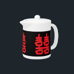 Dubbel geluk in rode theepot<br><div class="desc">Double Happiness Symbool op deze theepot is een Chinees symbool dat meestal wordt gebruikt in feng shui om te helpen met liefde en andere dingen op een theepot.</div>