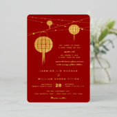 Dubbel Geluk Lantaarns Moderne Chinese Bruiloft Folie Uitnodiging (Staand Voorkant)