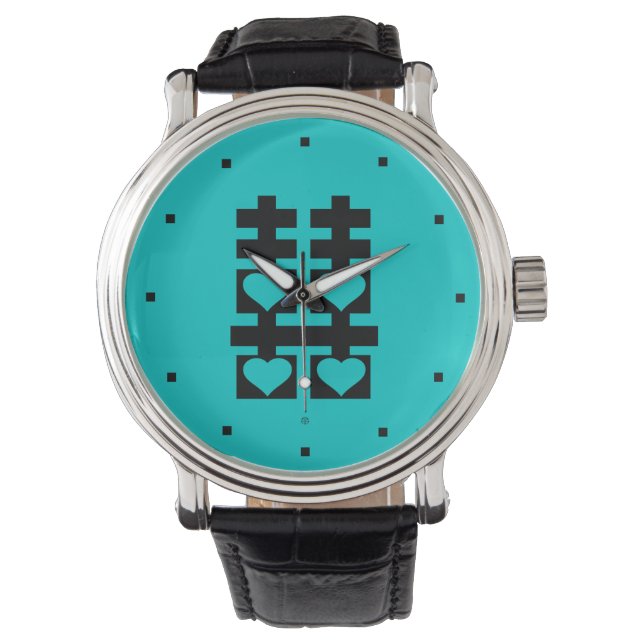 Dubbel Geluk Liefde Hart Blauwgroen horloge (Voorkant)