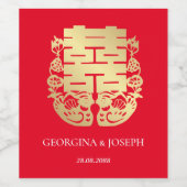 Dubbel Geluk & Mandarijn Eenden Chinese Bruiloft Wijn Etiket (Enkel label)