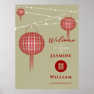 Dubbel Geluk Rode Lantaarns Chic Chinees Huwelijk Poster