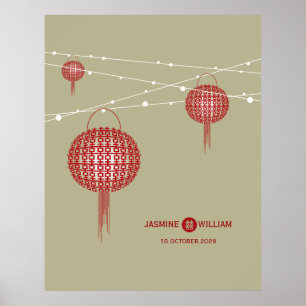 Dubbel Geluk Rode Lantaarns Chic Chinees Huwelijk Poster