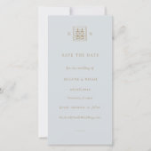 Dubbel Geluk Stoffig Blauw & Goud Chinees Huwelijk Save The Date (Voorkant)