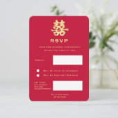 Dubbel geluk voor een Chinees trouwfeest RSVP kaar (Staand voorkant)