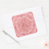 Dubbel gelukssymbool op roze pioenen vierkante sticker (Envelop)
