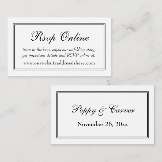 Dubbel geordende witte RSVP online Informatiekaartje (Voorkant / Achterkant)