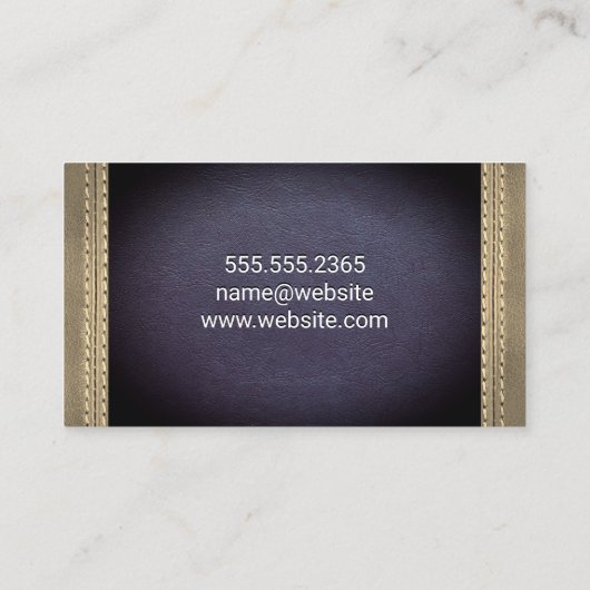 Dubbel Gestikt Paars Sepia Leder Visitekaartje (Achterkant)