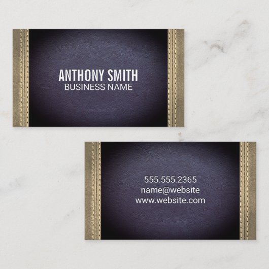 Dubbel Gestikt Paars Sepia Leder Visitekaartje (Voorkant / Achterkant)